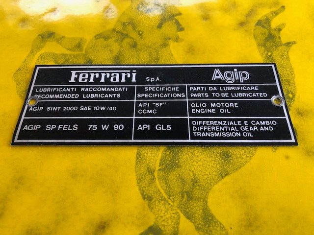 Ferrari Agip 308 328 Oil Lubrication identification plate 1970s/80s car’s