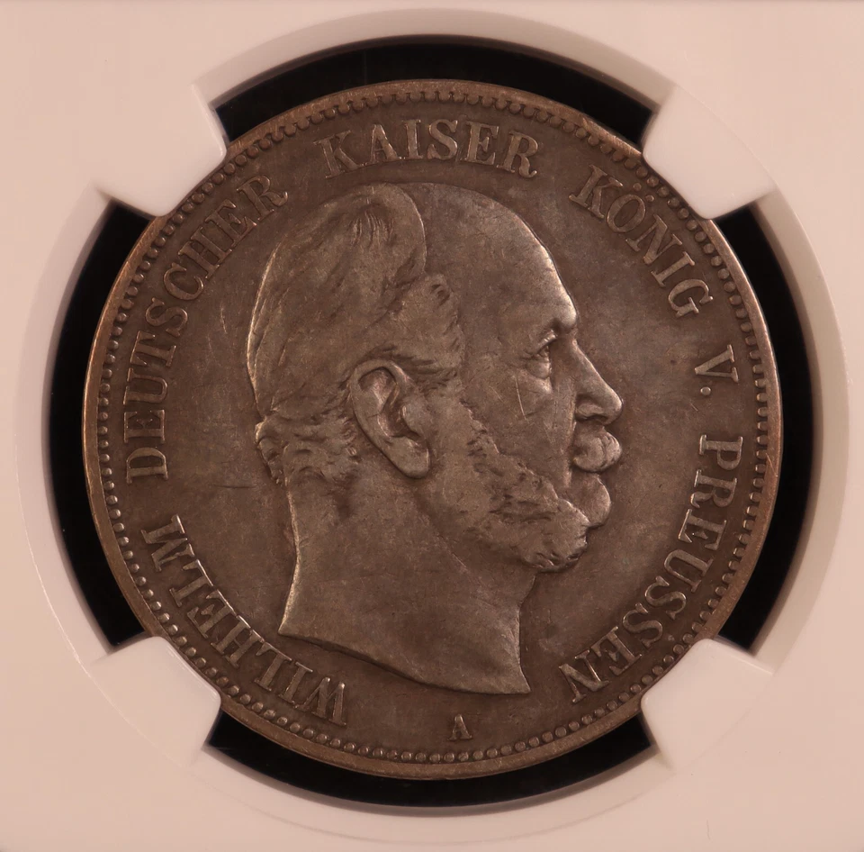 1874-A Germany Prussia "Kaiser Wilhelm I" Silver 5 Mark - NGC VF25 - Original! - Image 4 of 4