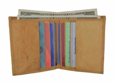 Tan Slim Thin Bifold Vertical Credit Card Slots Genuine Leather Mens Wallet Gift