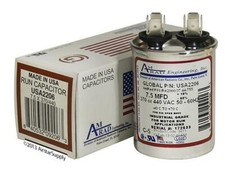 7.5 MFD x 370 / 440 VAC Round Run Capacitor AmRad USA2206 - Made in USA