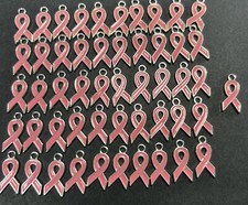 50 Pcs Alloy Enamel Ribbon Breast Cancer Awareness Charms Pendants .75