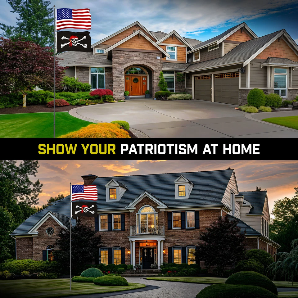 20Ft Telescoping Flagpole Black & USA and Pirate Head Scarf Flags Emb 300D 3x5Ft - Image 4 of 4