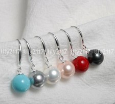 6 Colors Pretty 10mm South Sea Shell Pearl Round Silver Hook Earrings AA
