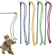 Cat Wands 4 PCS Colorful Rope Cat Toys Flexible Teaser Wands Interactive Kitten