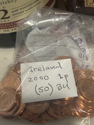 50 Pieces 2000 Ireland 1 Pence UNC  Red Coins Celtic Bird / Harp