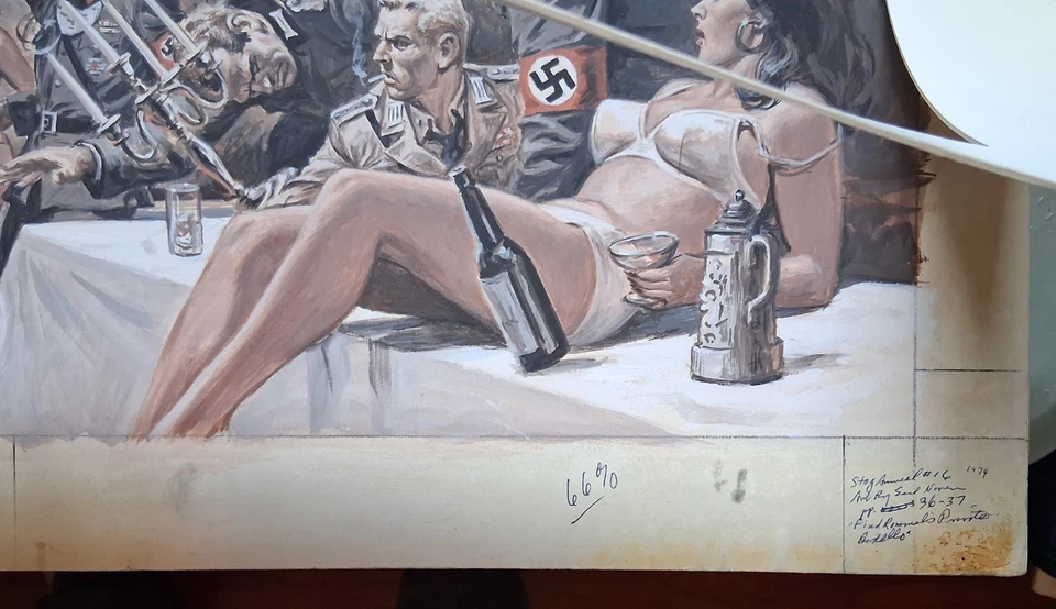 Earl Norem Original 1972 Revista Masculina Ilustración Rommels Asaltados Bordello Nazi Foto 4 de 4