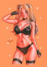 original drawing A4 58ShAl artwork colored pencil anime pin up Harley Quinn