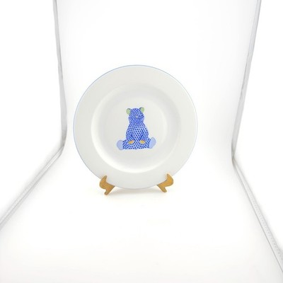 Rare Herend Blue Bear Childrens Plate 8 Inch Hand Painted Porcelain Hungary Baby