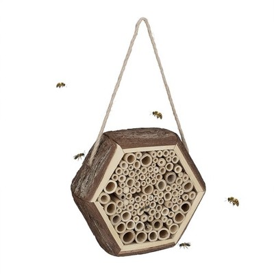 Relaxdays Insektenhotel, Nisthilfe für Wildbienen, Gartendeko zum Aufhängen, Holz