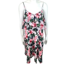 Vince Camuto Tropical Floral Print Sundress Dress NEW Womens 14 White Green Pink
