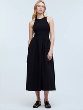 Madewell NWT Melody Smocked Sleeveless Midi Dress Size XXS in True Black