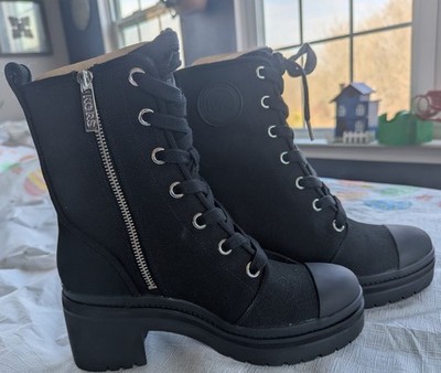 NIB Michael Kors Black Corey Canvas Heel Boots Size 6.5
