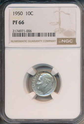 1950 PROOF ROOSEVELT SILVER DIME **NGC CERTIFIED PF 66** FREE SHIP!!