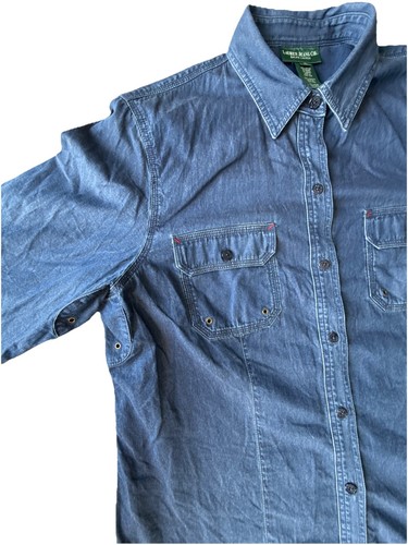 Camicia donna vintage Lauren Jeans Co Ralph Lauren cotone denim con bottoni 1X - Foto 3 di 9