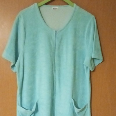 Damen Bade-/Morgenmantel Kimono Türkis Gr. 46 Polyester Kurzarm RV Taschen