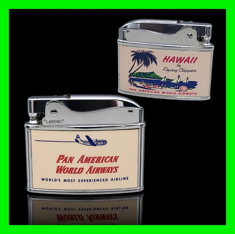 Vintage Pan American Pan Am Hawaii Flying Clipper Flat Ad Cigarette Lighter