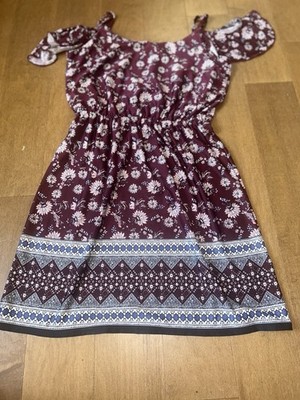 Maurices Womans Dress Size S Maroon Floral Cold Shoulder Stretchy