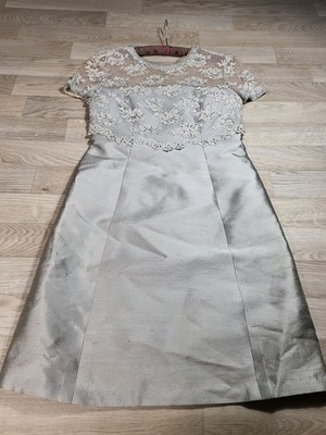 ZW Festkleid Vintage beige champagner Perlenspitze mit Handschuhen Tasche