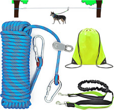 Dog Tie Out Cable for Camping, Dog Trolley System and 4Ft Bungee Leash for Dogs