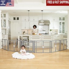 Plastic Baby Gate Play Yard  Safety Fence 6-Panel 192" Wide Gray Hinged Design