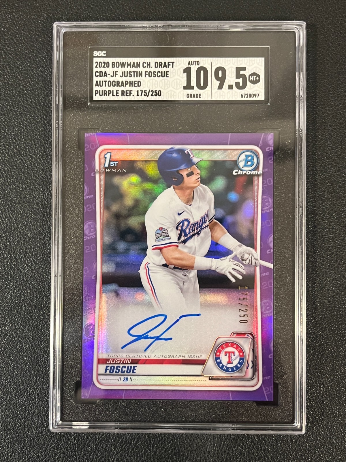 Justin Foscue 2020 Bowman Chrome 1st Auto Purple Refractor /250 SGC 10/9.5