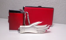 Working Ladies Hand Lighter - Red Portable Ashtray - Red Leather Cigarette Case