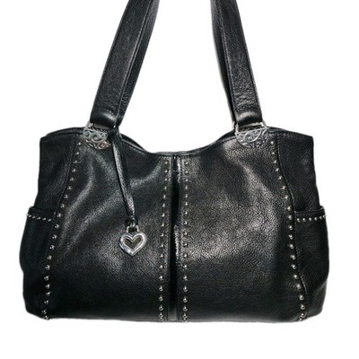 BRIGHTON ANDIE PRETTY TOUGH BLACK LEATHER  STUDDED SHOULDER HANDBAG $320 EXPOC 
