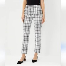 NWT Ann Taylor Eva Curvy Ankle Trousers Pants 14 Black White Plaid High Rise NEW