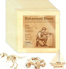 Basswood Plywood Sheets, 8 X 8 In, 3 Mm, 12 Pack