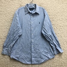 VINTAGE Ralph Lauren Dress Shirt 17 Blue Yarmouth Pinpoint Oxford Button Mens