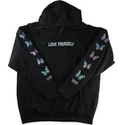 Yours Truly Love Yourself Butterfly Hoodie Unisex M Black Graphic Sweatshirt 44C