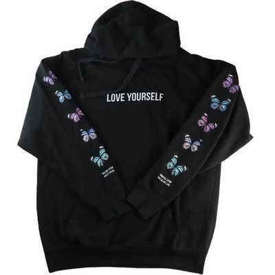 Yours Truly Love Yourself Butterfly Hoodie Unisex M Black Graphic Sweatshirt 44C