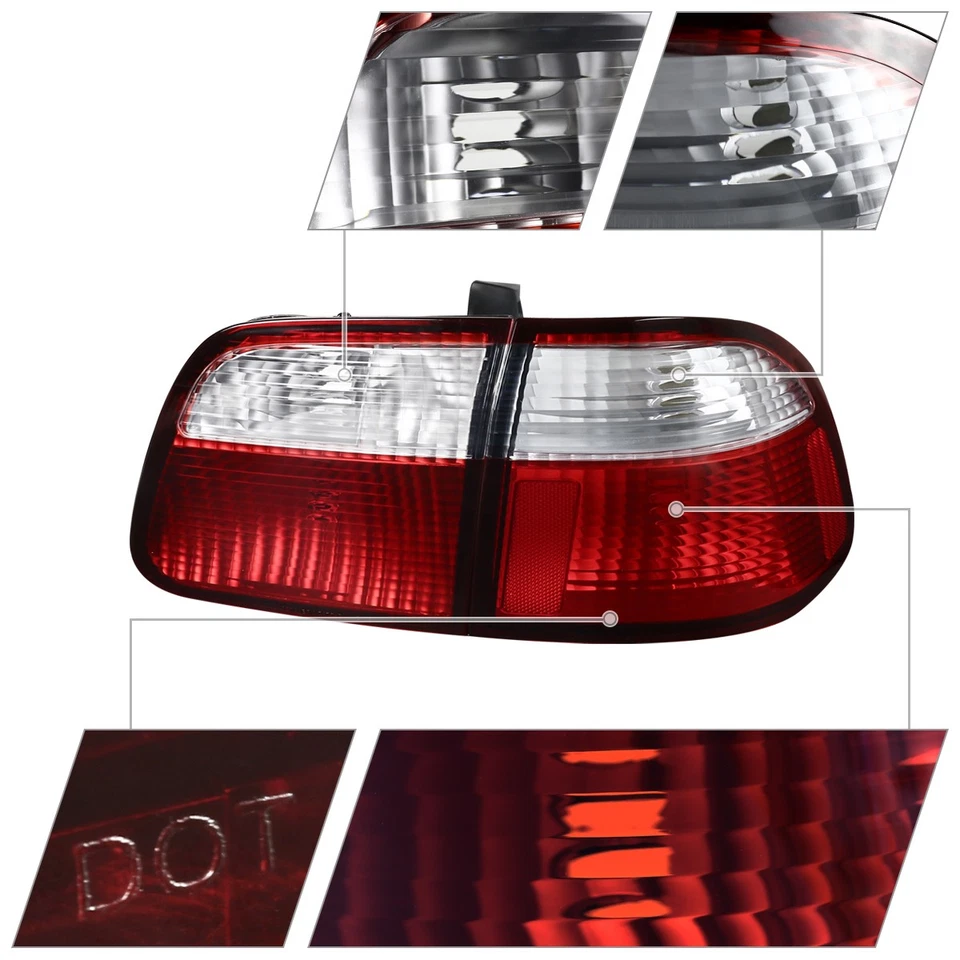 Red/Clear Tail Lights Fits 1999-2000 Honda Civic EK 4Dr Sedan Brake Lamps 99-00 Foto 4 de 4