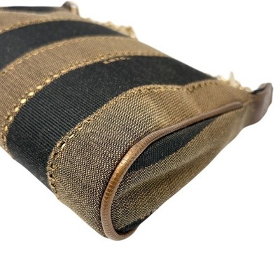 FENDI Vintage Logo Striped Canvas Shoulder Crossbody Bag Brown