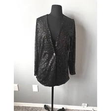 Melrose and Market Black Sequin Blazer Party Sparkly Jacket Top XXS