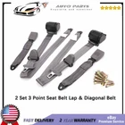2pcs Retractable 3 Point Safety Seat Belt Straps Front Auto Vehicle Adjustable