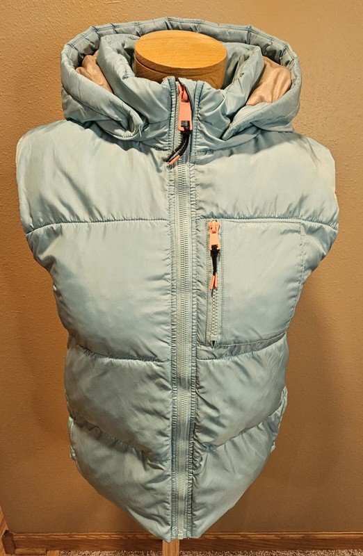 H & M Girls Seafoam Green Insulated Puffer Vest Removable Hood Size 12