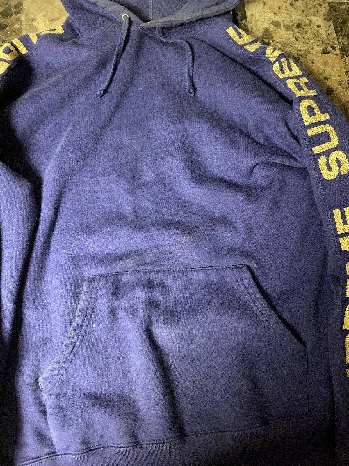 Supreme Felpa con Cappuccio Rib Metallizzato Dark Royal Taglia Large Autentica