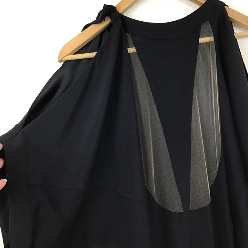 Abito Norisol Ferrari S nero manica dolman inserto rete asimmetrico donna LBD - Foto 9 di 10
