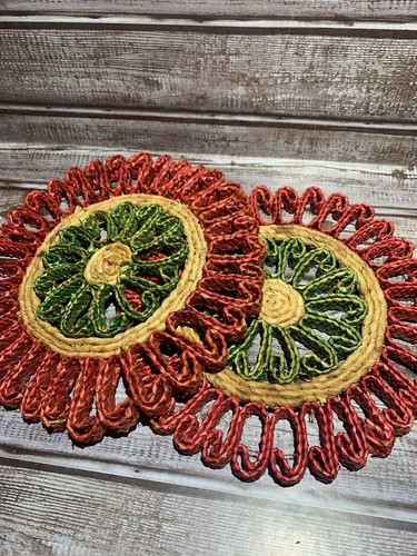 3 Woven Trivets Straw Wicker Rattan Hot Plates Boho Retro Wall Decor Frog Flower - Picture 3 of 3