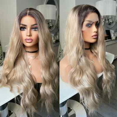 Ombre Ash Blonde Hair Wig HD Lace Front Wigs Heat Resistant 
