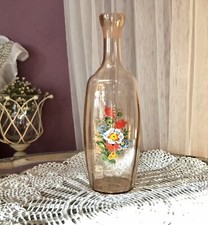 Antik Karaffe Flasche Rippen Glas rosa Art D&eacute;co