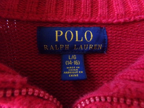 FLAWS Boys Large L RALPH LAUREN 1/4 Zip RED Sweater Cotton 14-16 SNUG $85 POLO - Picture 4 of 21