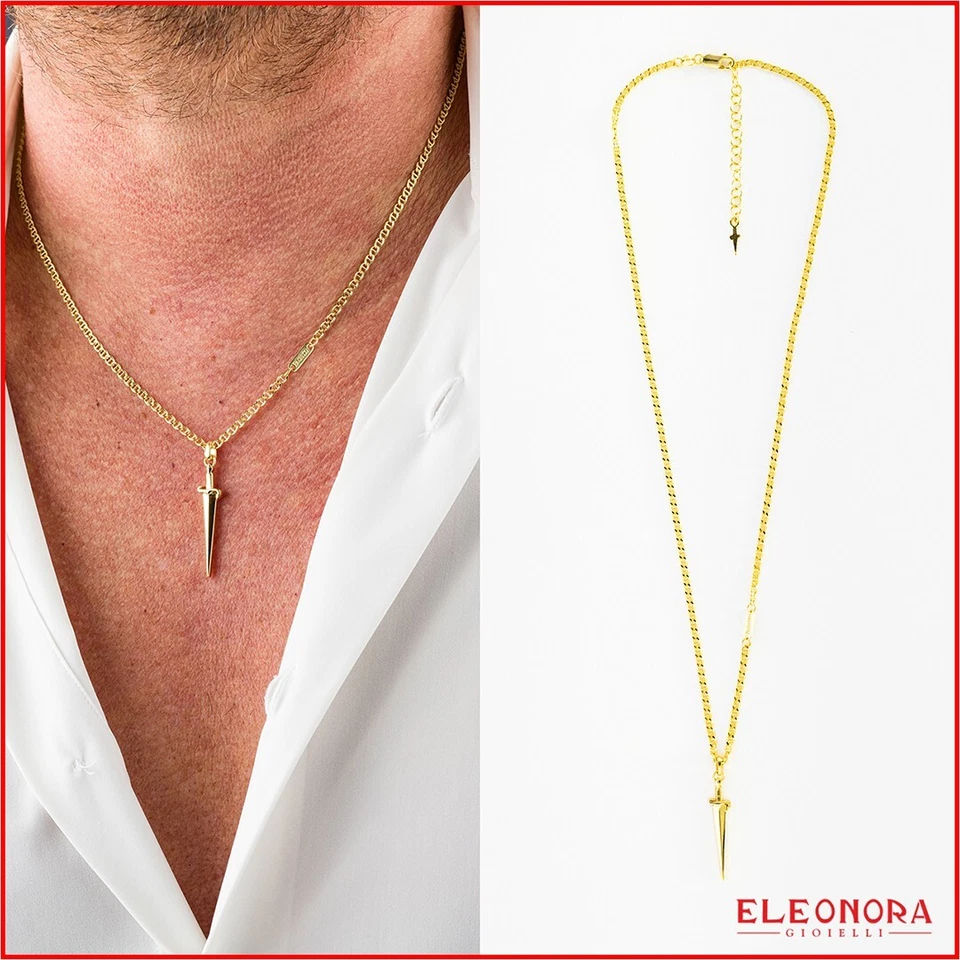 Collana da Uomo Cesare Paciotti in Argento 925 placcato Oro Spada Maglia Marina - Immagine 2 di 4