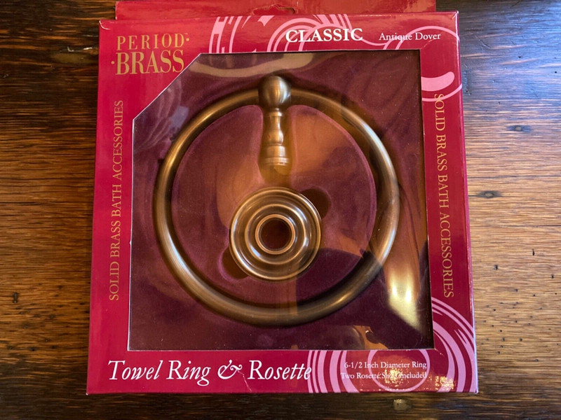 New SOLID Brass Towel Ring with Rosette.