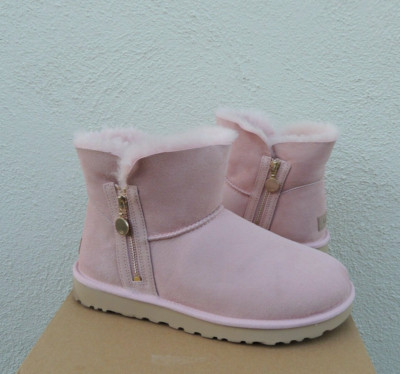 UGG PINK CLOUD SUEDE/ SHEEPSKIN BAILEY ZIP MINI BOOTS, WOMEN