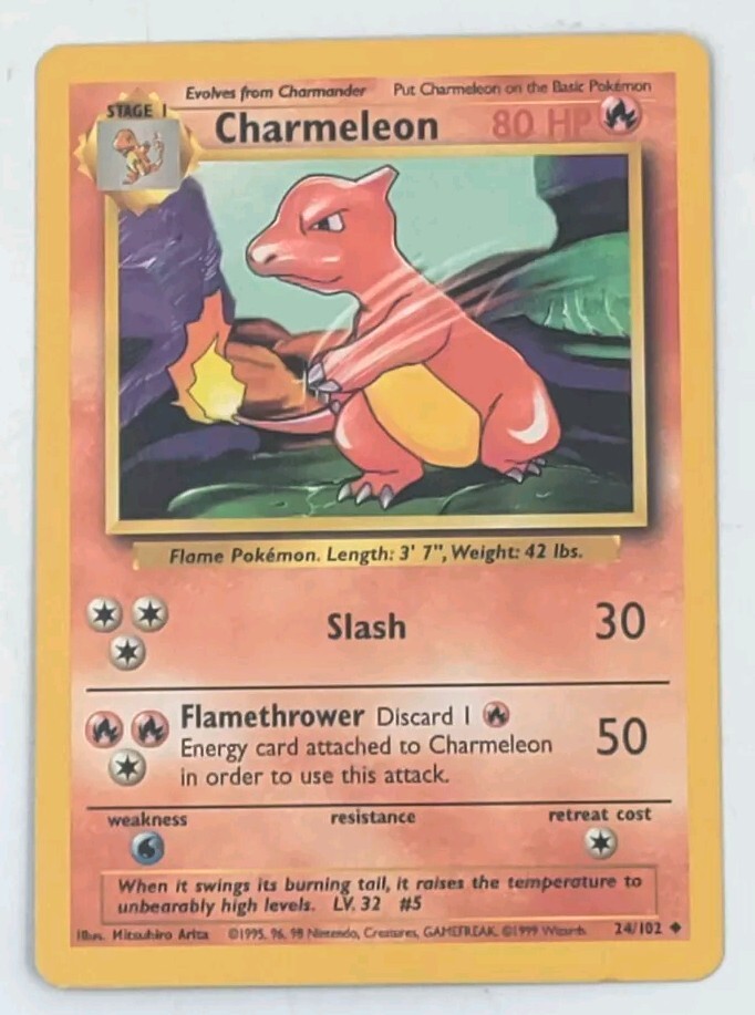 Pokemon Charmeleon 24/102 Base Set Uncommon Non-Holo 1999 Trading