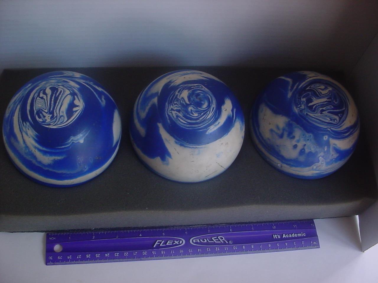 (3) Vintage blue swirl rubber duckpin bowling balls EPCO Paramount 3lbs