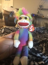 TY Beanie Babies Collection Rainbow Sock Monkey Stuffed Plush Animal Toy W/ Tag