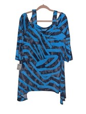 Clara Sun Woo Top Women XL Tunic Stretch Stripe Cold Shoulder Boho Lagenlook Art